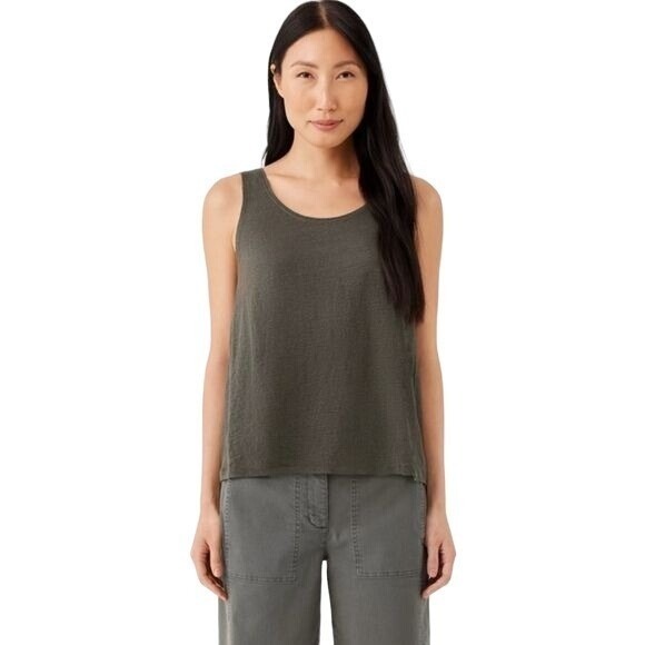 EILEEN FISHER  100% Silk Tank Top Leaf Green M Contemporary Minimalist Designer - Picture 1 of 6